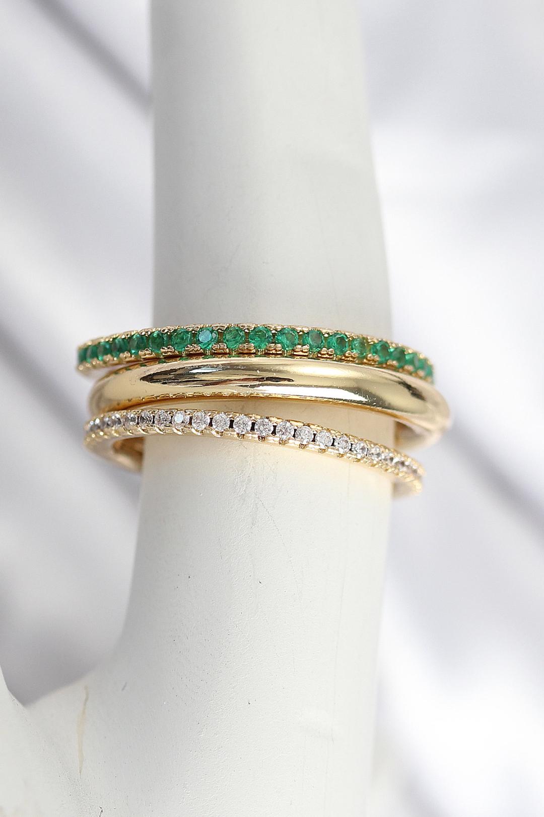 Pirinç Zirkon Taşlı 3'Lü Yüzük