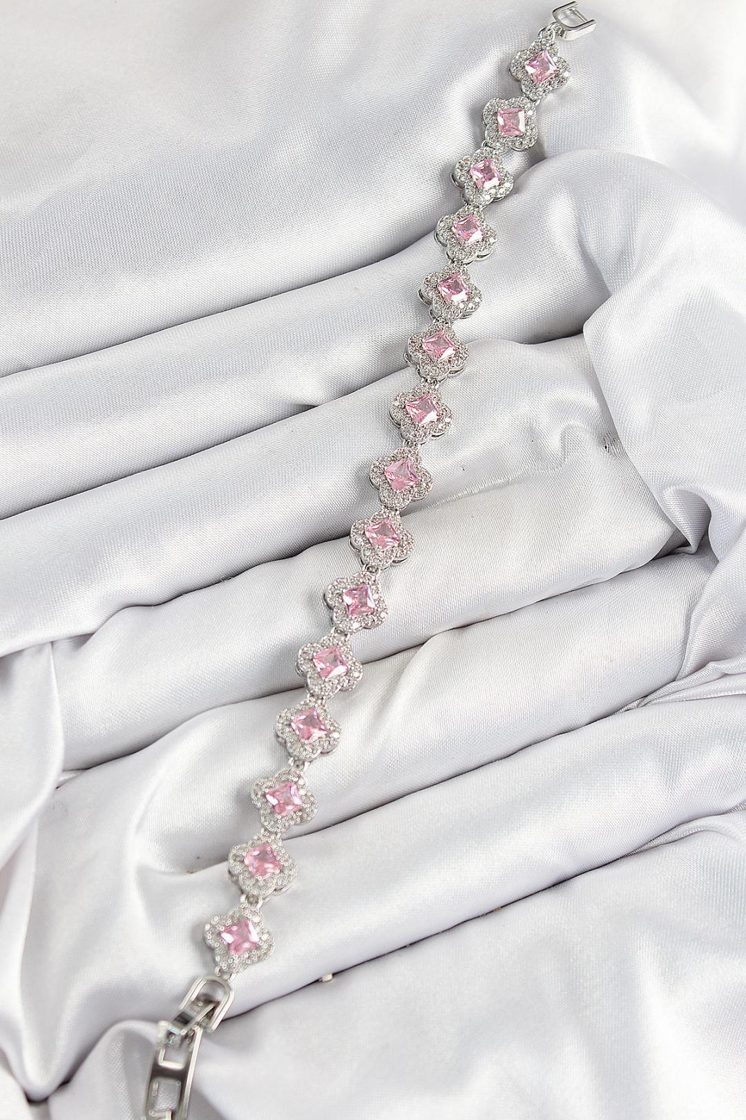 Silver Rosé Kare Taşlı Bilezik