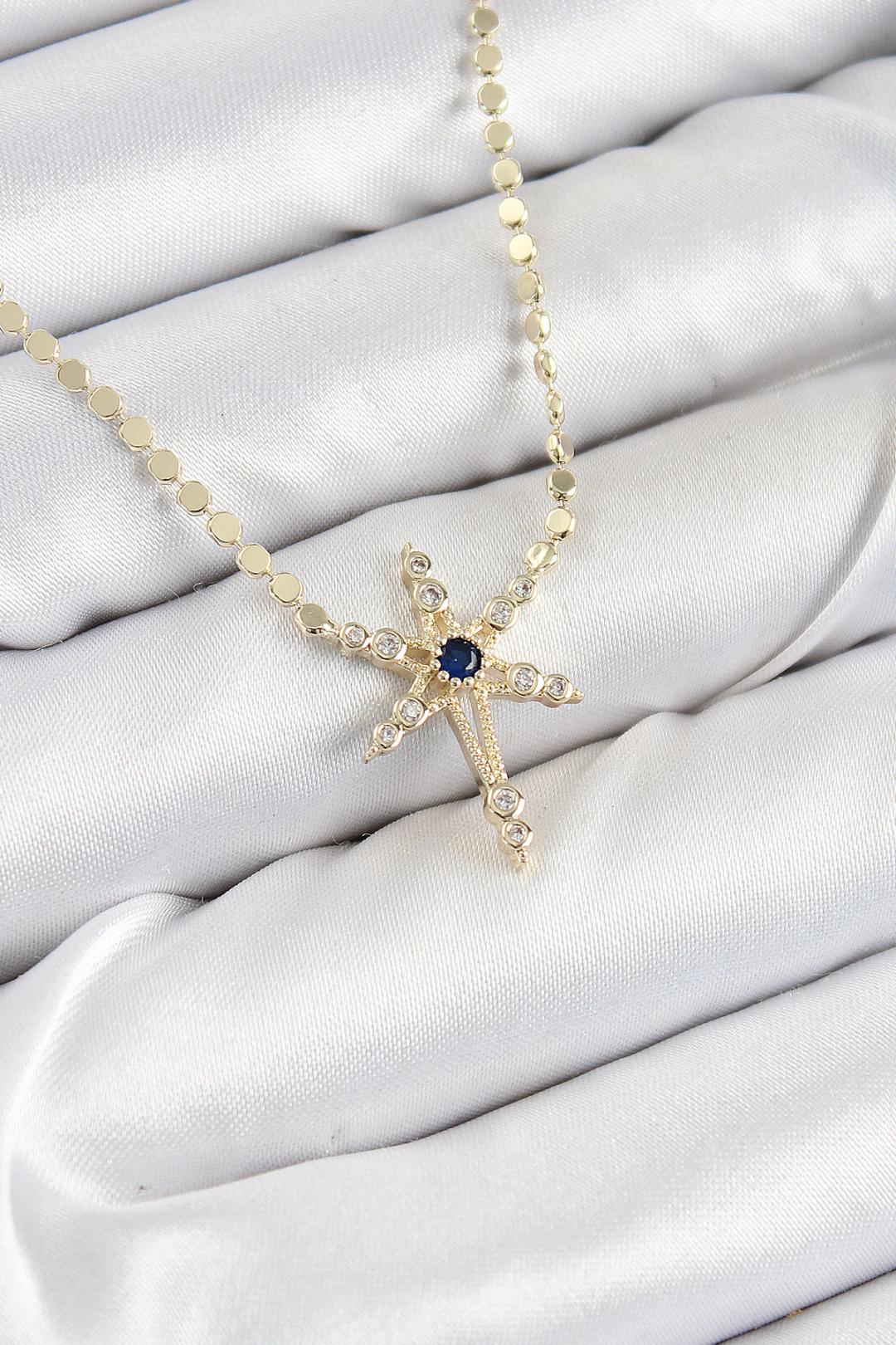 Sapphire Cross Altın Kolye