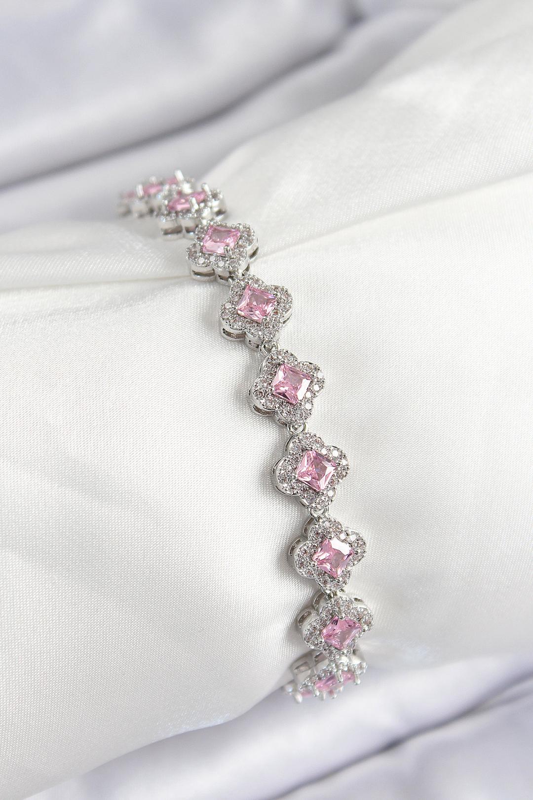 Silver Rosé Kare Taşlı Bilezik